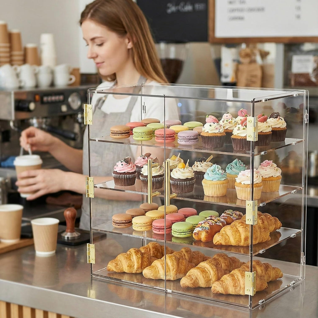 4 Tiers Clear Acrylic Counter Top Bakery Display Case 5mm high Impact PETG Panels Bread Case 19.7'X19.7'X9.85' Party Cake Cabinet