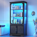 69' Tall Display Cabinet with Glass Doors, Curio Cabinet with 3 LED Lights and Human Body Sensor, Glass Display Case with Storage Cabinet for Living Room, Black
