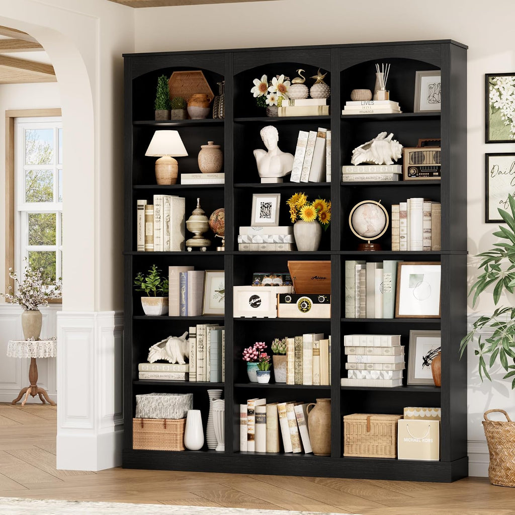 FACBOTALL 71' Triple Wide Bookshelf, 6 Tier Tall Bookshelf, Large Book Shelf with Curved Baffle, 63.4' Wide Bookcase with 18 Open Display Shelves for Living Room, Study, Black