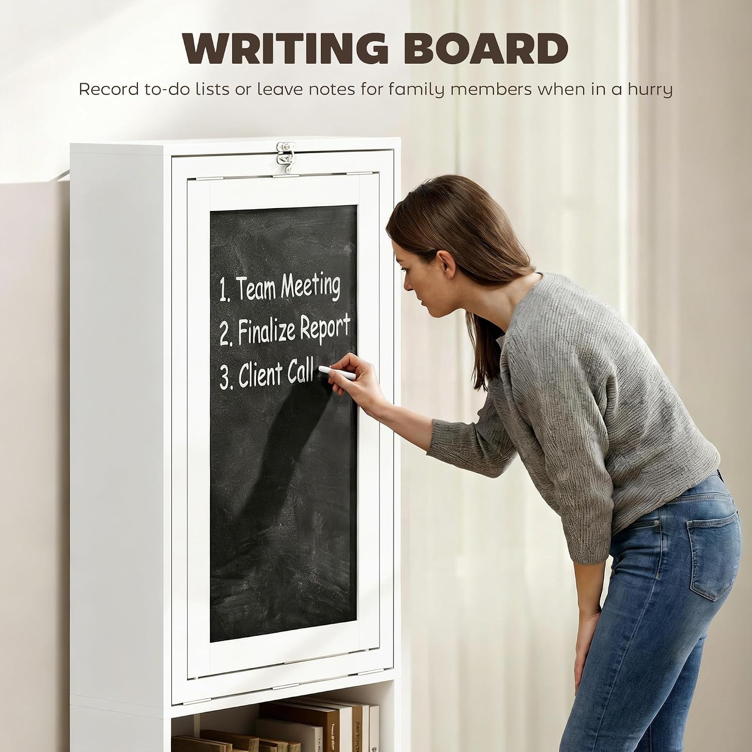 HOMCOM Foldable Convertible Writing Table, Wall Mounted Space-Saving Computer Desk with Chalkboard and Storage Shelves for Small Spaces, Home Office, Bedroom, Dorm, Apartment, White