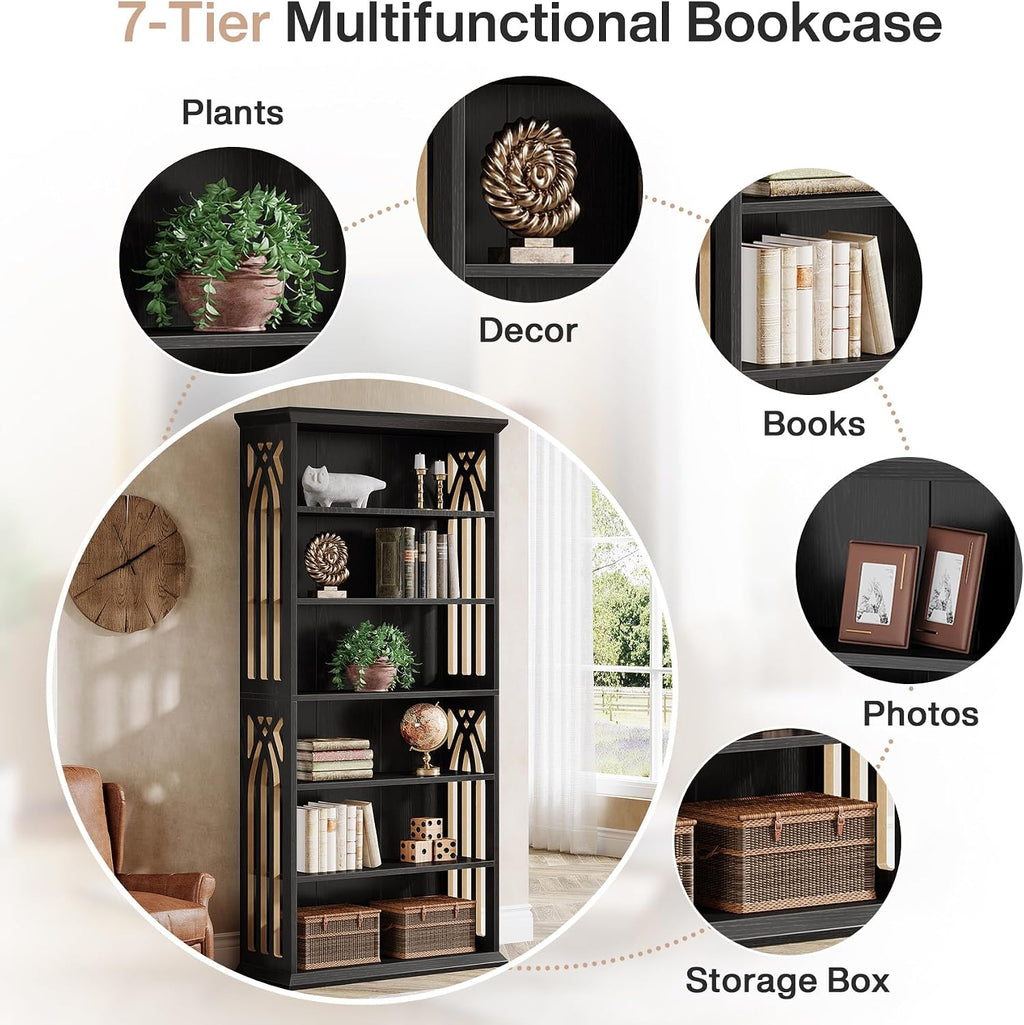 Tribesigns 6-Tier Bookshelf, 75-Inch Tall Bookcase, Large Bookshelves and Bookcases Freestanding Display Shelves, Wood Book Shelf for Living Room, Home Office, Bedroom, Black
