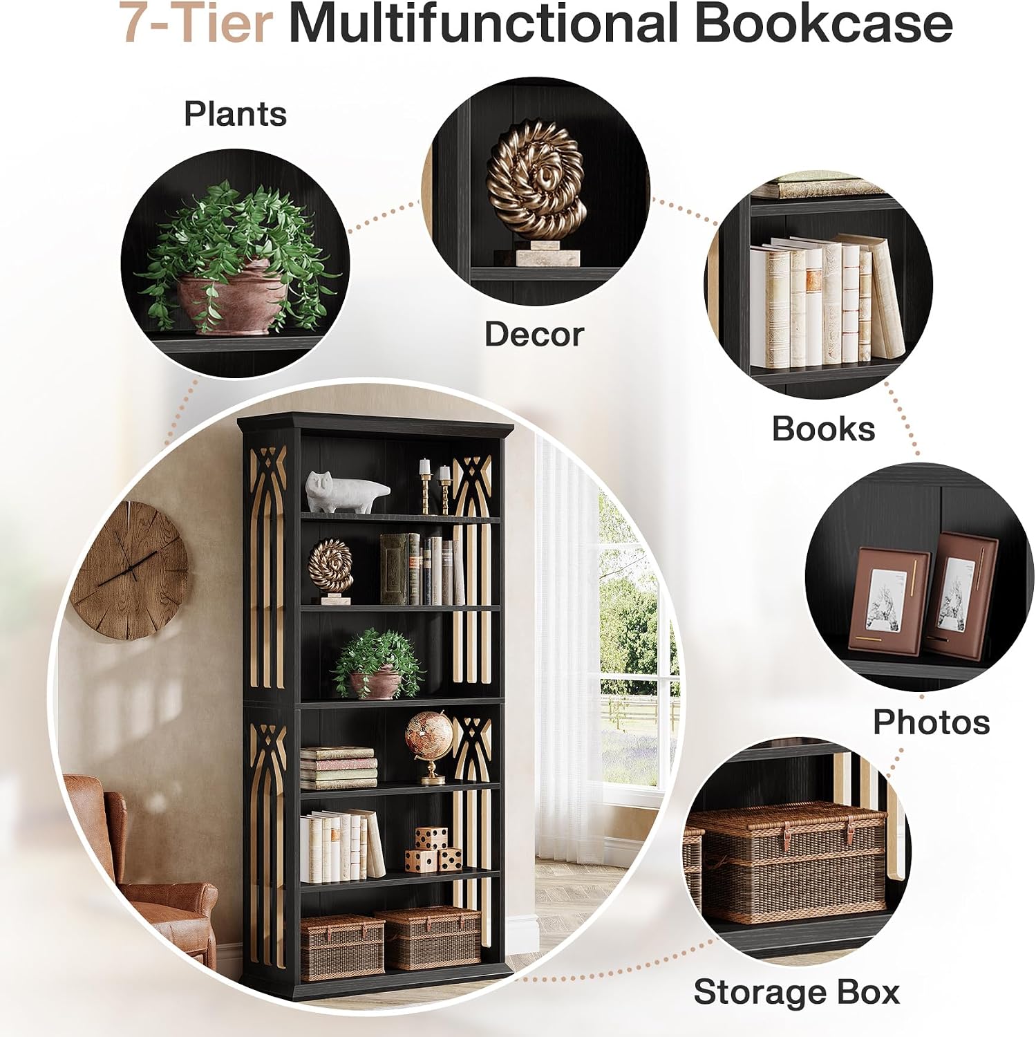 Tribesigns 6-Tier Bookshelf, 75-Inch Tall Bookcase, Large Bookshelves and Bookcases Freestanding Display Shelves, Wood Book Shelf for Living Room, Home Office, Bedroom, Black