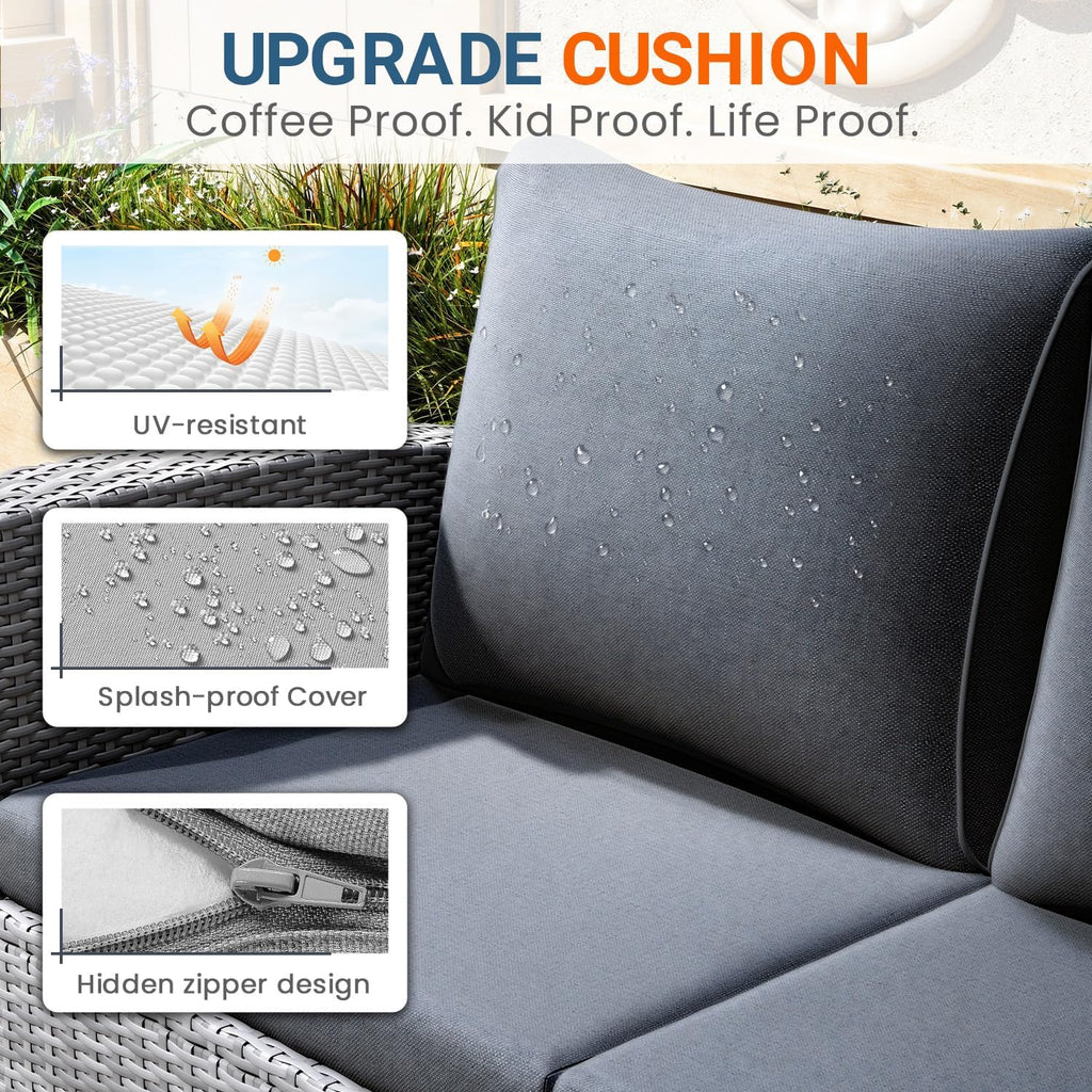 Wisteria Lane Patio Furniture Set, Wicker Outside Outdoor Furniture for All Weather, Patio Sofa with High Backrest Support and Wide Armrest for Backyard, Balcony, Deck, Porch, Black