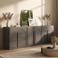 BELLEZE Modular Sideboard Cabinet Set, 3-Piece Modern Wood Buffet Cabinet Contain Arched Cabinet and 2 3-Drawer Storage, Freely Configurable Credenza for Living Room Kitchen, Ebony