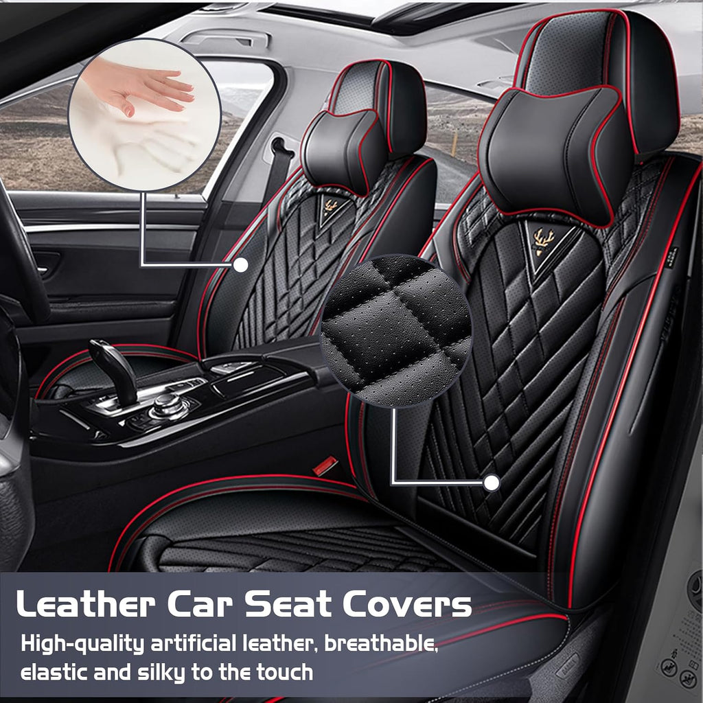 Car Seat Covers for Dodge Dart 2013-2016, Waterproof Nappa Leather Full Set Seat Cover with Headrests, Anti-Slip and Comfortable Automotive Seat Protector&Accessories(Black Red)