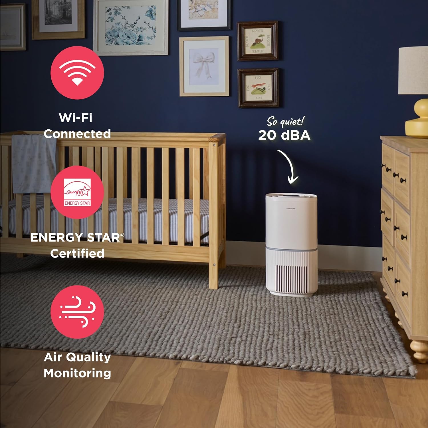 Frigidaire PureA300 XL HEPA Air Purifier with Wi-Fi for Large Rooms, Covers up to 1,685 Sq. Ft., 3-Stage Filtration, Energy Star Certification, Air Quality Monitoring, Smart Mode, Ultra Quiet, White