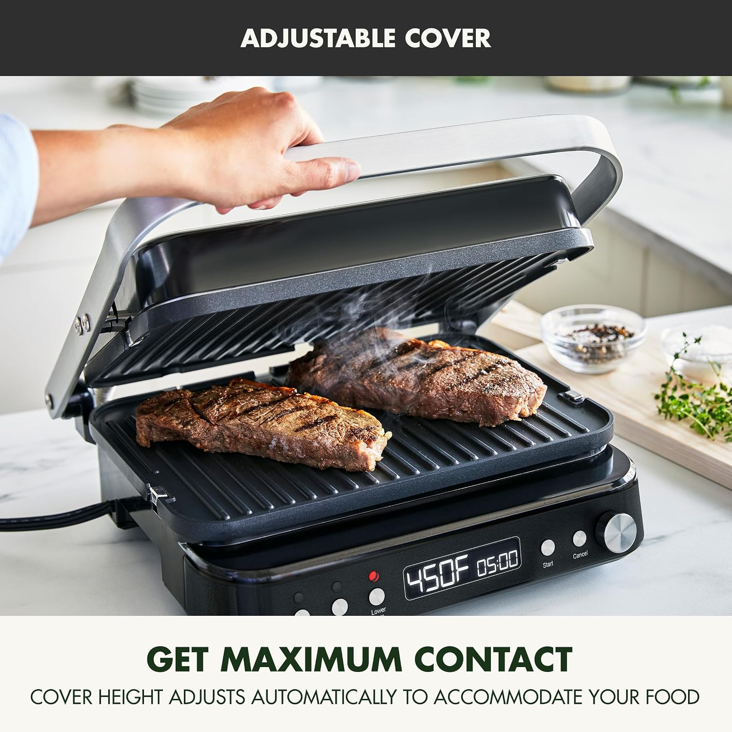 GreenPan 6-in-1 Multifunction Removable Plate Indoor Grill & Electric Griddle, Diamond Infused PFAS Free Ceramic Nonstick Reversible Plates, Opens Flat, Adjustable Temp, Panini Press, Black