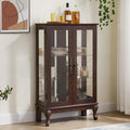 43'H Lighted Display Curio Cabinet, 3-Tier Glass Accent Storage Cabinet Curio Showcase w/ 2 Doors & Adjustable Shelves, Wine Artwork Storage Rack w/ Mirrored Back Panel for Living Room (Dark Cherry)