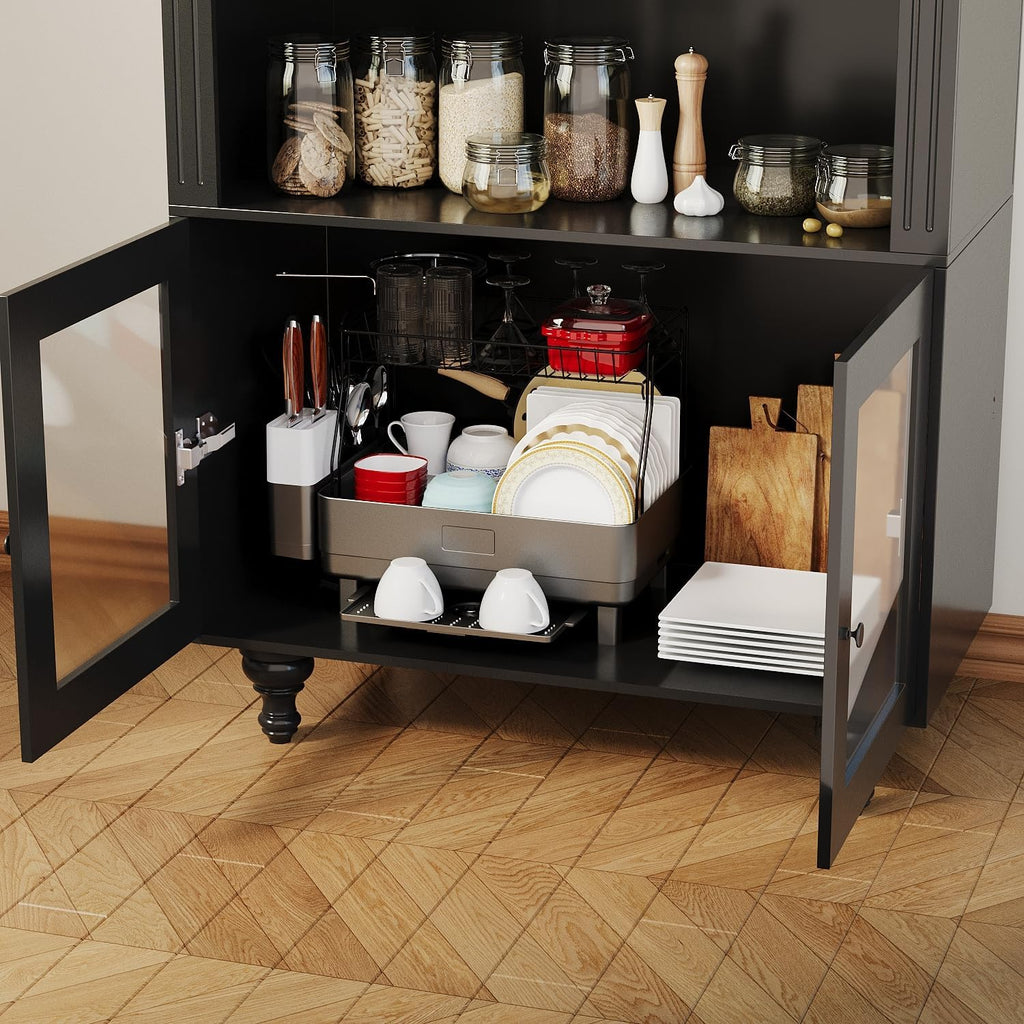 Wildhome Wooden Arched Bookshelf,5-Tier Shelf,Farmhouse Storage Display Cabinet Etagere Bookcase, Large Bookshelf,Tall Open Storage Cabinet for Home Office Living Room&Kitchen(Black-Arched top)