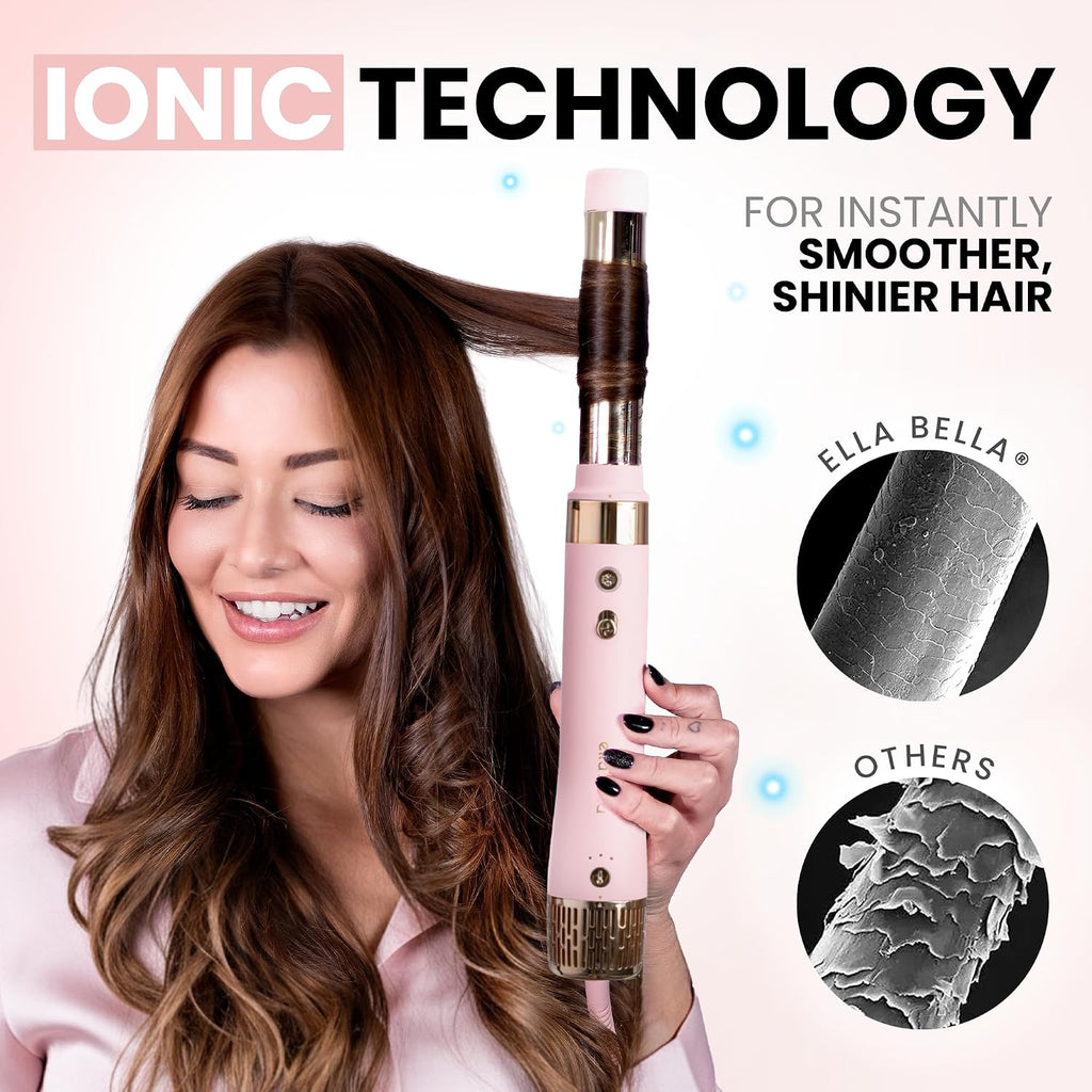 ELLA BELLA® 6 in 1 Professional Hot Air Styler • Powerful Hair Dryer & Straightener Set • Styling Without Heat Damage • Fast Drying Curling Volumizing Straightening • Includes Protective Travel Case