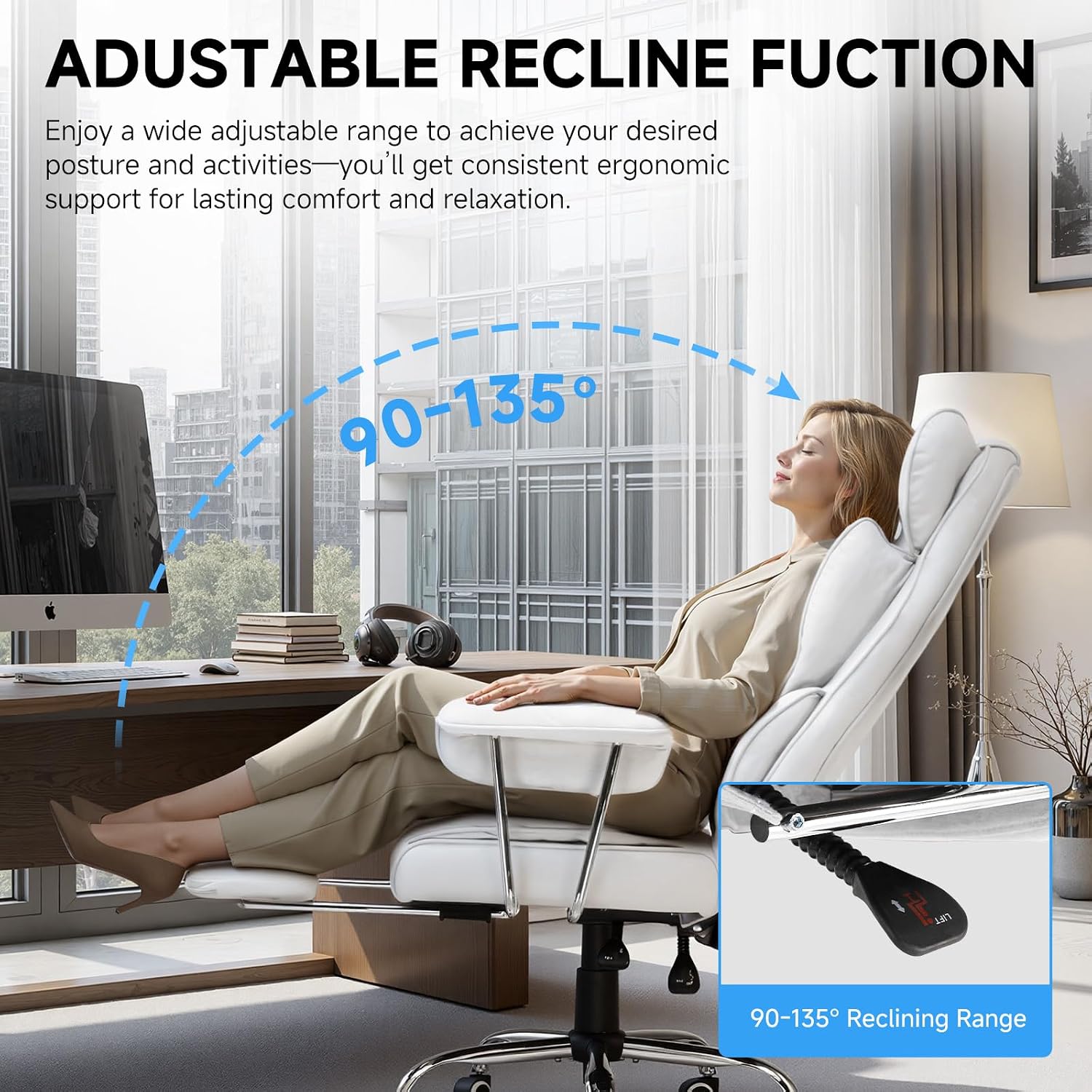 GTPLAYER Gaming Chair,Office Chair with Pocket Spring Lumbar Support, Ergonomic Comfortable Wide Office Desk Computer Chair with Outward Fixed Soft Armrests and Footrest (Fabric, Light Blue & White)