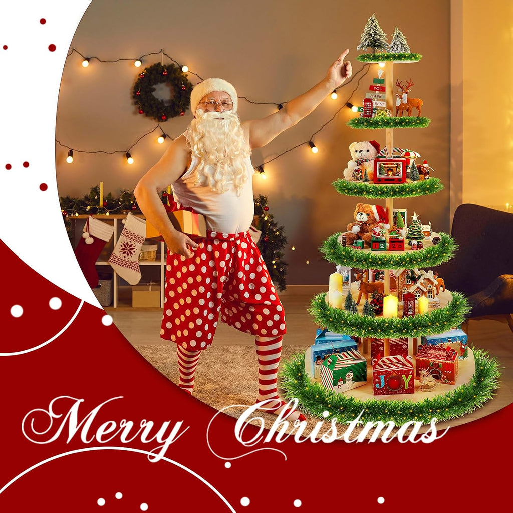 DoubleFill 6 Tier 72 Inch Christmas Tree Village Stand Christmas Bookshelf Display Supply Large Xmas Ornament Displays Tree Stands Xmas Wooden Display Trees Stand for Holiday Displays(Circle)