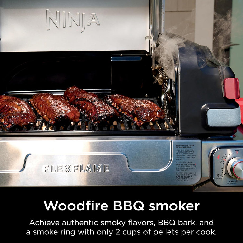 Ninja FlexFlame, Starter Bundle, Electric & Propane Grill 5-in-1 Cooking System, Includes FlexFlame Premium Grill Cover and ProChef Wireless Probe for Indoor & Outdoor Cooking, US Only