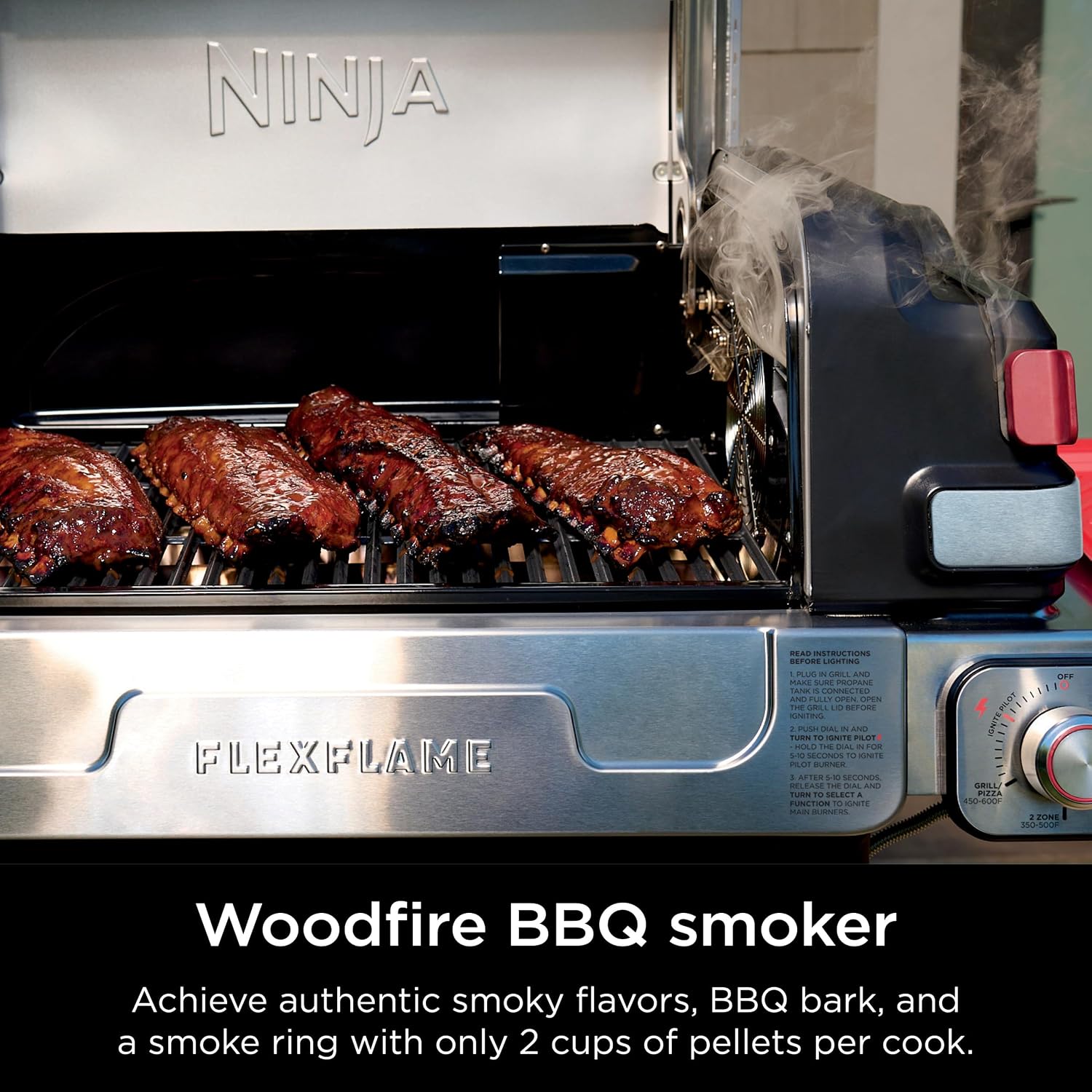 Ninja FlexFlame, Starter Bundle, Electric & Propane Grill 5-in-1 Cooking System, Includes FlexFlame Premium Grill Cover and ProChef Wireless Probe for Indoor & Outdoor Cooking, US Only