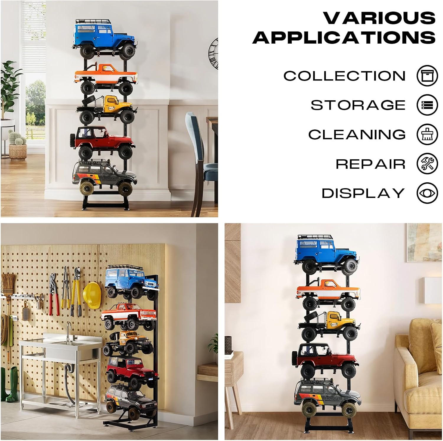 RC Car Stand Durable Display Stand RC Shelf for RC Cars Crawler Trucks Workstation Storage Rack for 1/6 1/10 1/12 1/24 1/18 FCX10 FCX24 FCX18 SCX24 SCX18 SCX10 Scale Cars Trucks