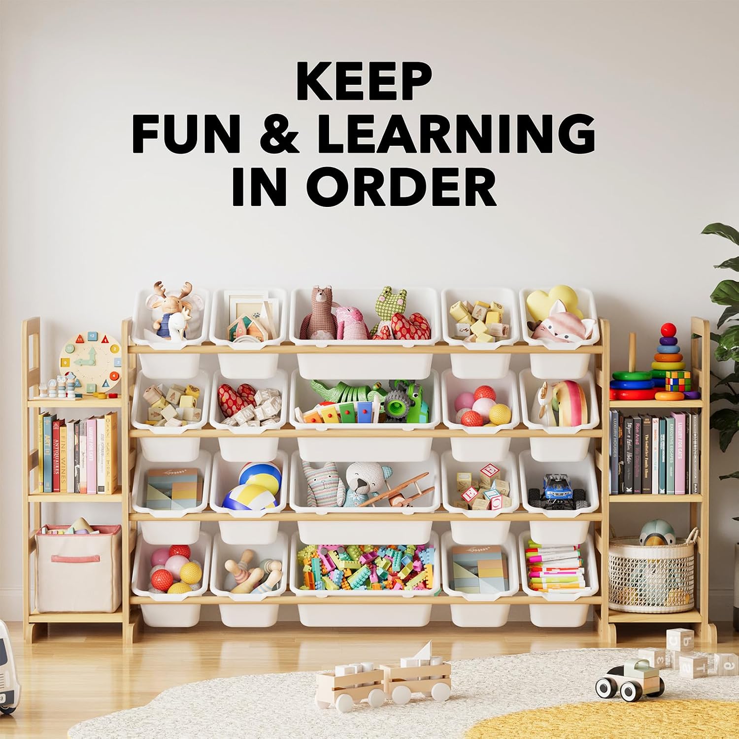SpaceAid Toy Storage Organizer with 6 Shelves and 20 Bins, Toy Organizers Storage Bookshelf, Kids Bin Shelf Toys Box Bookcase for Bedroom Playroom Organization Room Decor, White