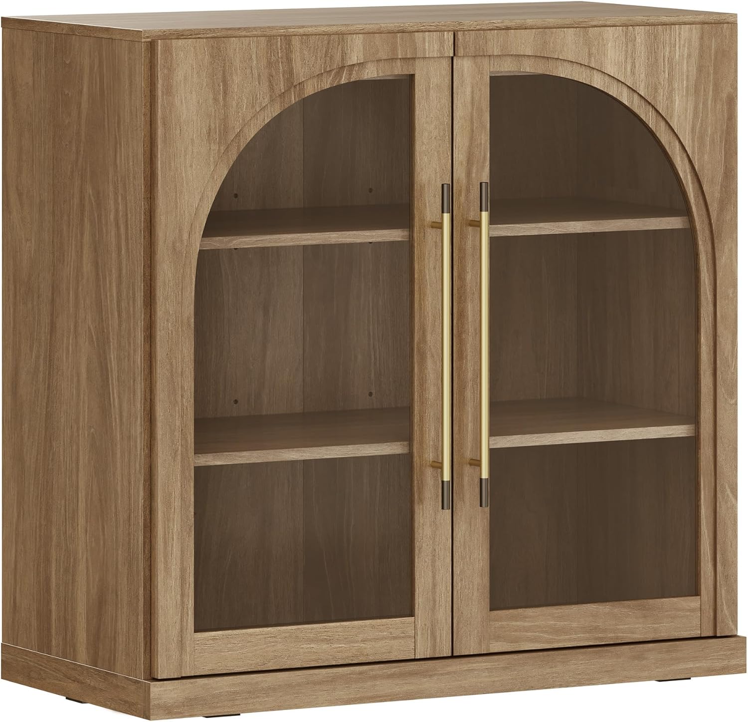 BELLEZE Modular Sideboard with Arched Glass Door, Accent Display Buffet Cabinet with Storage and Adjustable Shelves,Classic Modern Credenza for Dining Room Living Room Entryway (Camel)