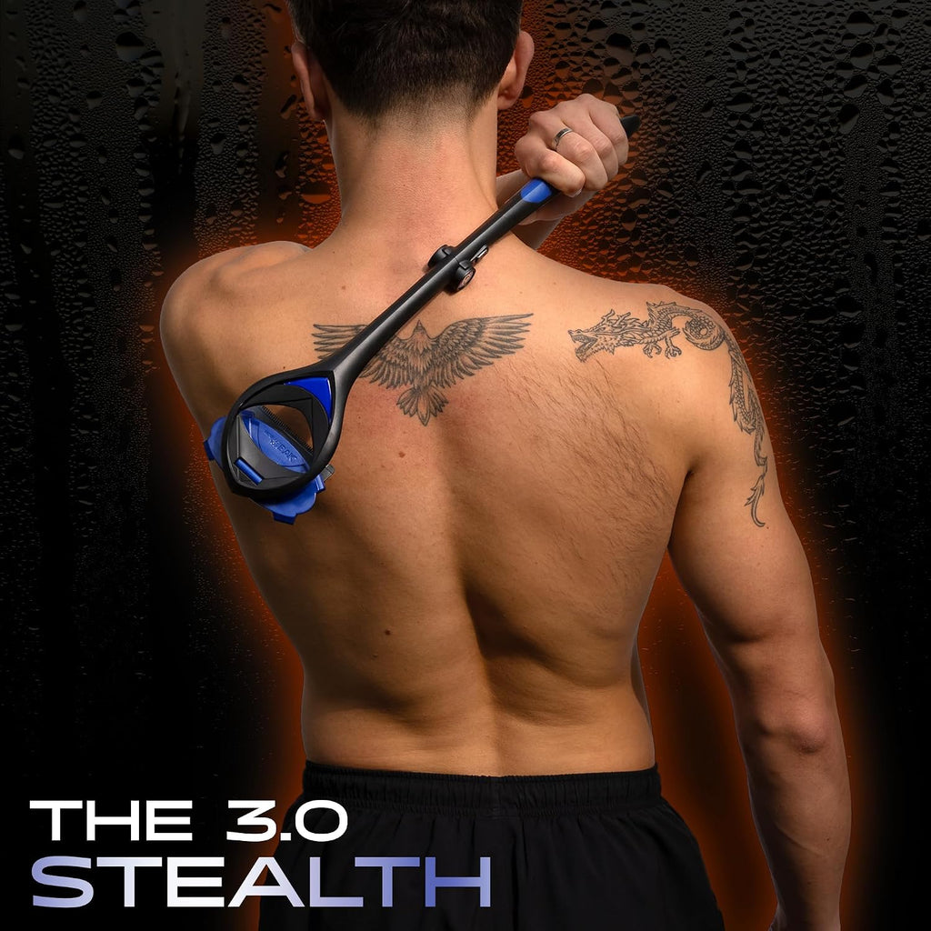 BakBlade 3.0 Stealth Total Care Set | Back Shaver With Lotion Applicator | All-in-1 Kit with 23' Handle +3 Extra Blade Refills for a Pain-Free Back Shave for Men