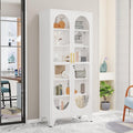 GAIOUS 74.8' Tall Metal Curio Cabinet, Display Cabinet with Glass Door, 6 Tier Liquor with 5 Adjustable Shelves, Locking Glass Display Case for Collectibles, Showcase Storage Cabinets, White