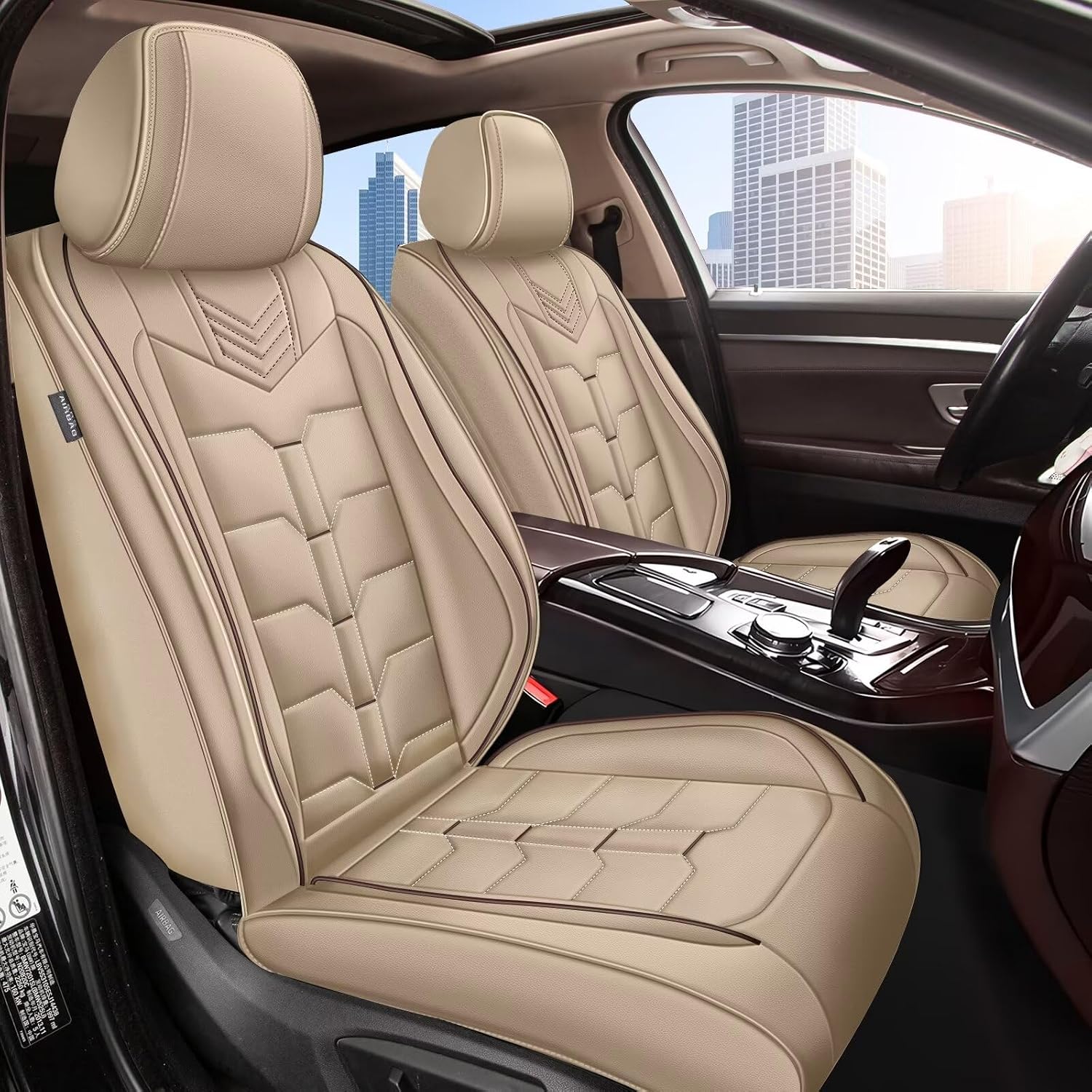 IKABEVEM Seat Covers Fit for Mazda 3 2007-2019 2PCS Front Car Seat Covers Faux Leather Seat Cushion Waterproof Auto Protectors(Beige)-2 Front Seat Covers