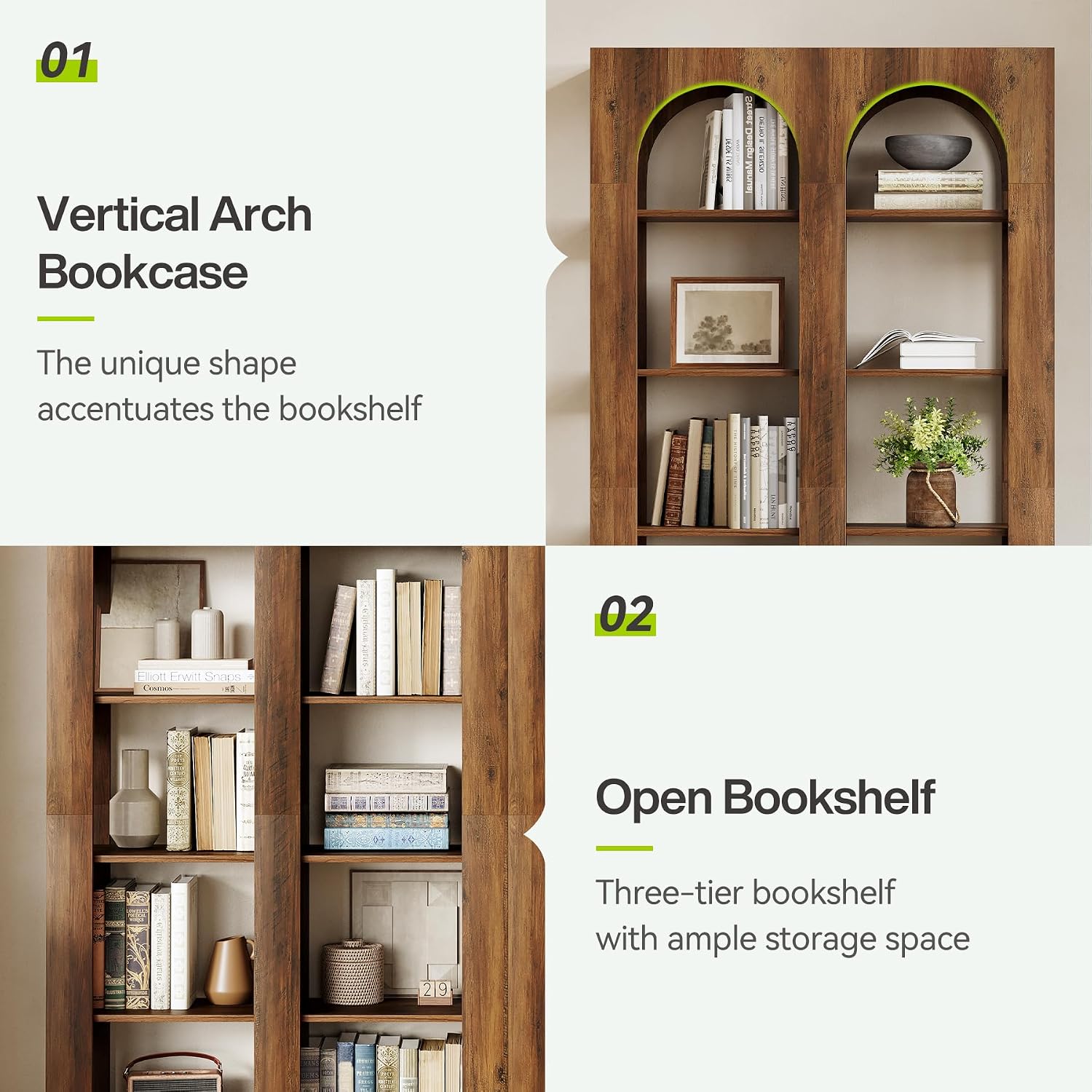 LITTLE TREE 5-Tier Wooden Bookshelves and Bookcases, Free-Standing Display Storage Shelves, 70.87 Inch Tall Furniture for Home Office, Living Room, Bed Room, Brown