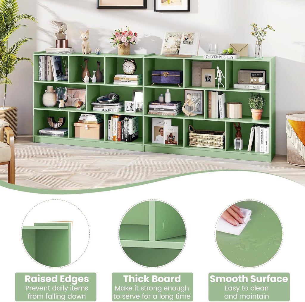 Giantex 8 Cube Bookcase, Freestanding 3-Tier Open Bookshelf, Modern Storage Display Cabinet, Wood Cube Storage Organizer for Living Room, Kid's Room, Mint Green