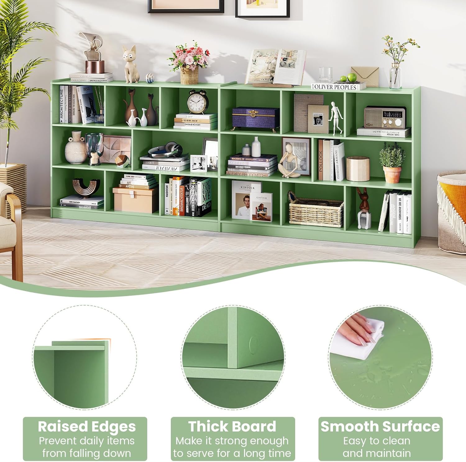 Giantex 8 Cube Bookcase, Freestanding 3-Tier Open Bookshelf, Modern Storage Display Cabinet, Wood Cube Storage Organizer for Living Room, Kid's Room, Mint Green