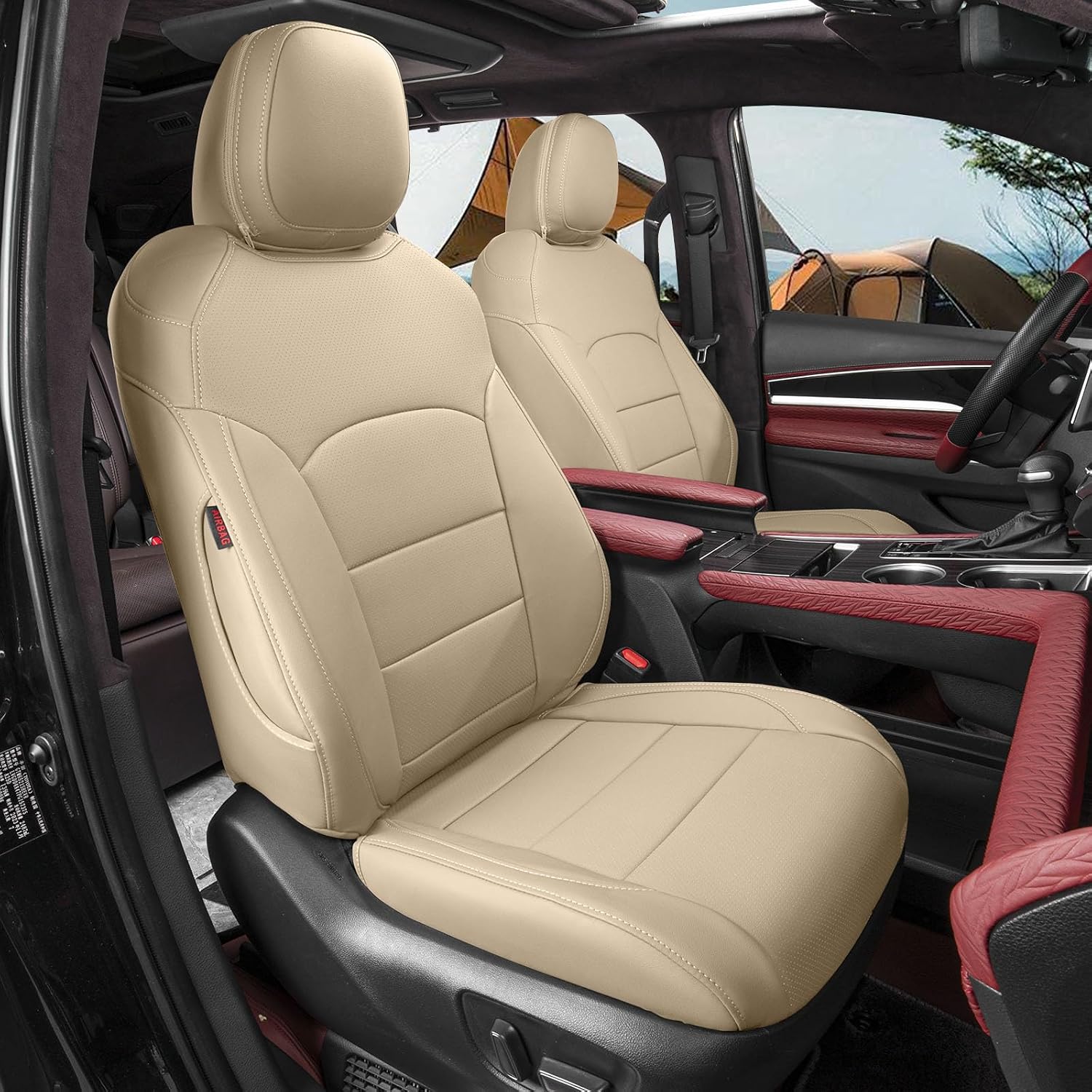 coverdream Custom Seat Covers for 2021-2026 Toyota Sienna Limited,Platinum,7-Seater,2nd Row Captain Seats w/Leg Rest,Full Set Waterproof Faux Leather Car Seat Protector (Beige)