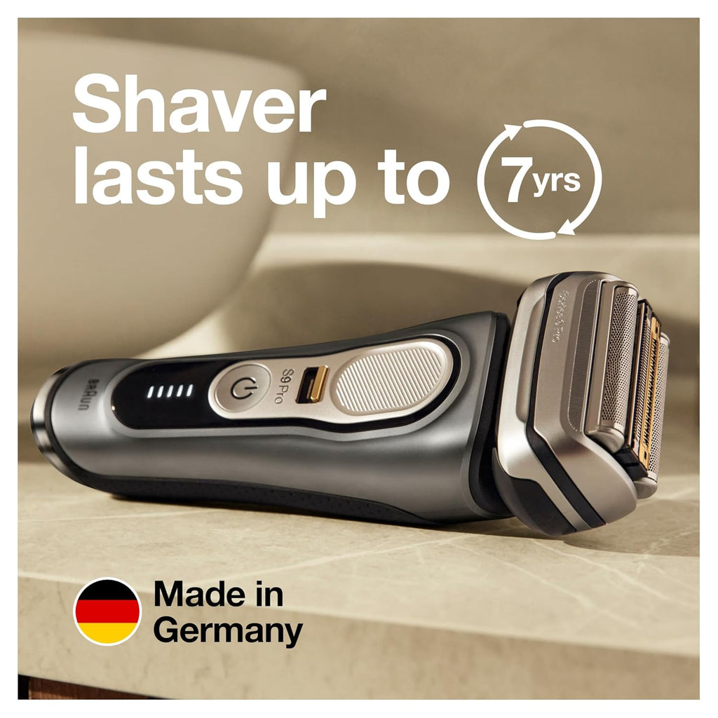 Braun Electric Razor for Men, Series 9 Pro 9465cc Wet & Dry Electric Foil Shaver with ProLift Beard Trimmer, Cleaning & Charging SmartCare Center, Head Shavers for Bald Men, Noble Metal