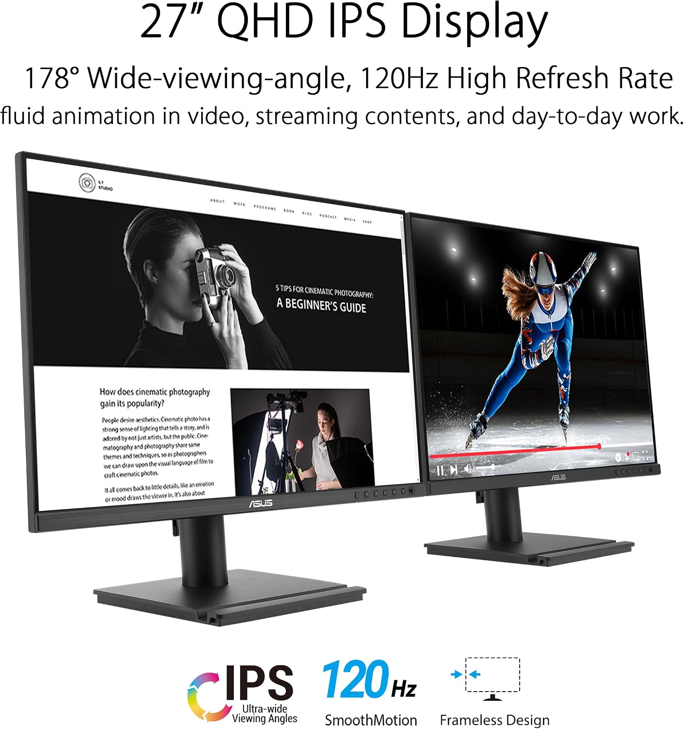 ASUS 27' 1440P USB-C RJ45 Docking Monitor (BE27ACGN) – QHD (2560x1440), IPS, 120Hz, Frameless, Speakers, Height Adjustable, DisplayPort Daisy-Chain, Power Sync, Eye Care, 3 yr Warranty