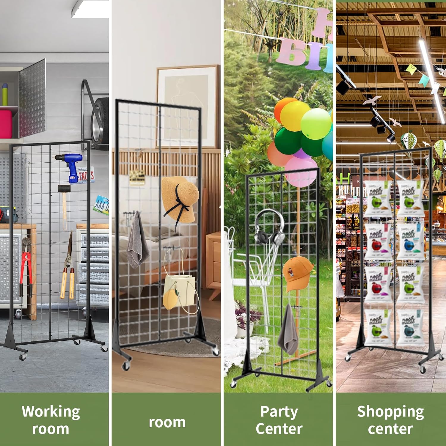 2' x 5.5' Grid Wall Panels Standing Wire Grid, Study Display Rack with T-Base Wheels Freestanding Gridwall Panel Tower for Shows, Black (4) (4)