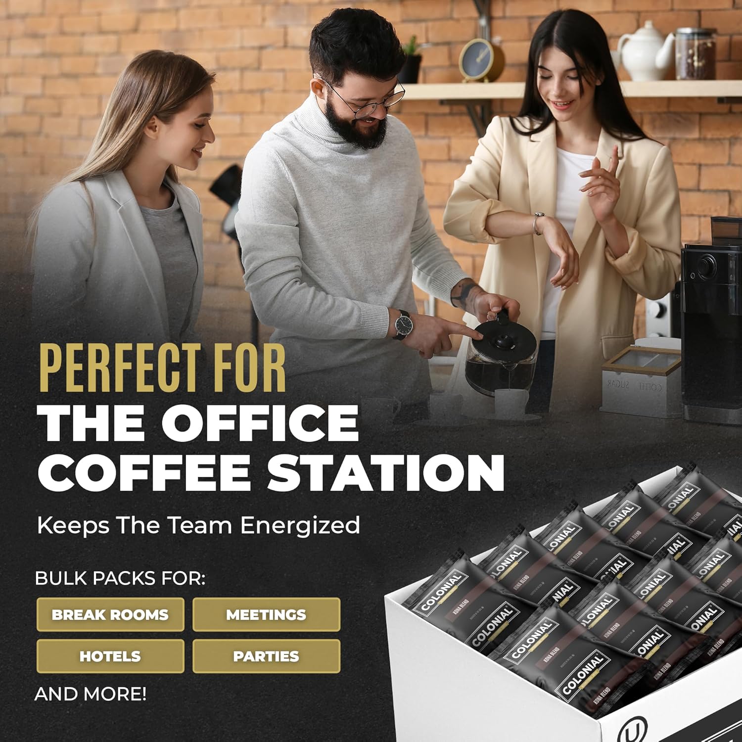 Colonial Coffee 100 Count Single Pot Coffee Packets – 100% Arabica Breakfast Blend Medium Roast | Pre-Measured Frac Packs for 12 Cup Maker | Bulk Ground Gourmet Coffee for Home & Office