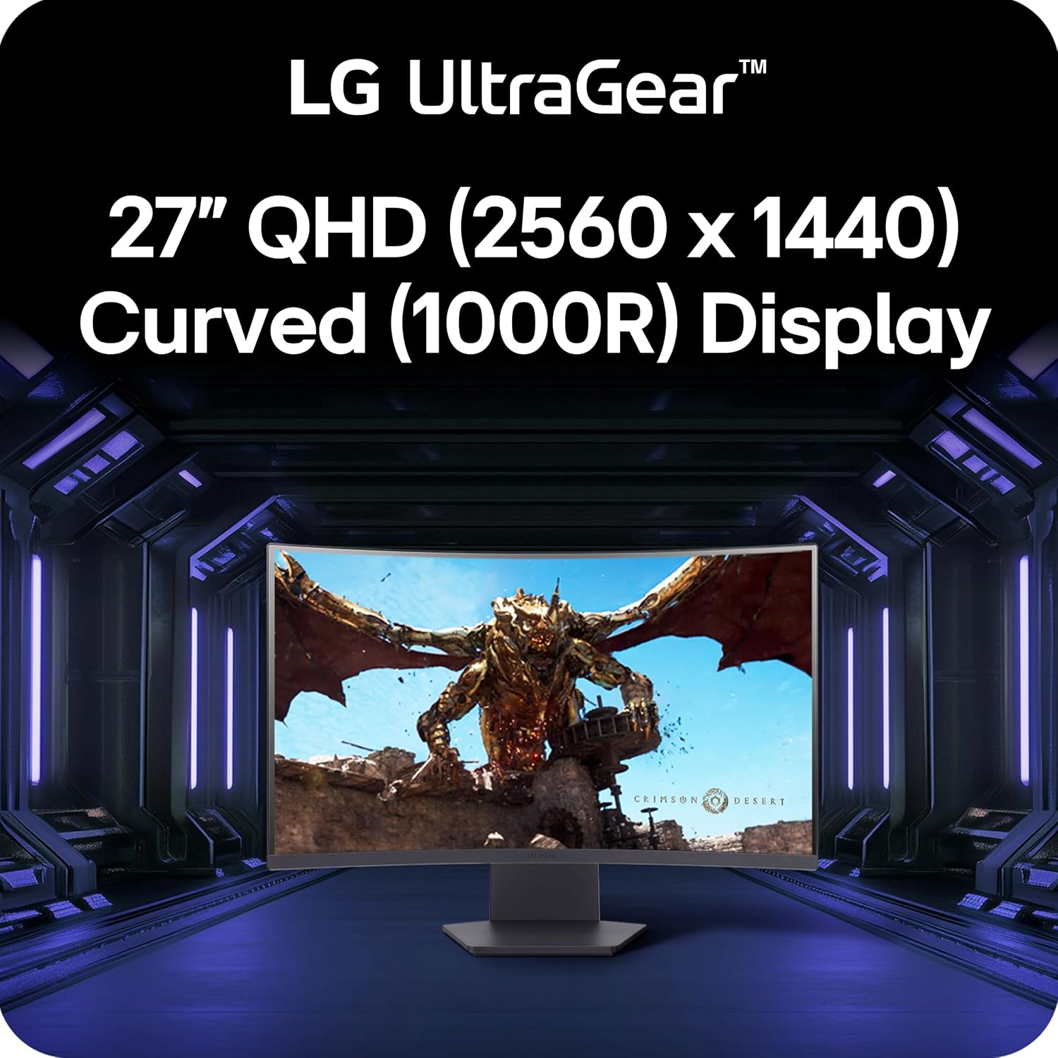 LG 27GS60QC-B Ultragear 27-inch Curved Gaming Monitor QHD (2560x1440) 180Hz 1ms 1000R AMD FreeSync HDR10 HDMIx2 DisplayPort Borderless Design Black Stabilizer DAS Crosshair FPS Counter - Black