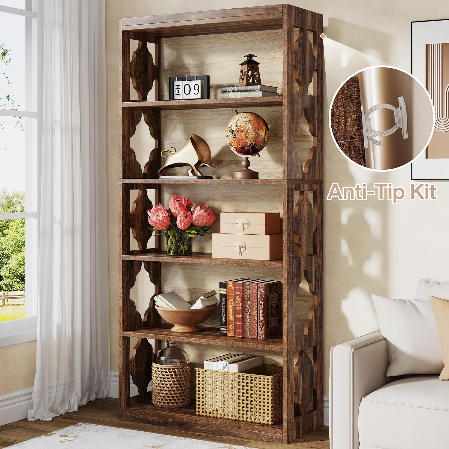 Tribesigns 6-Tier Bookcase, 70-Inch Tall Freestanding Bookshelf with Storage Shelves, Open Bookcase Wood Display Shelving Unit for Living Room Bedroom, 2PCS