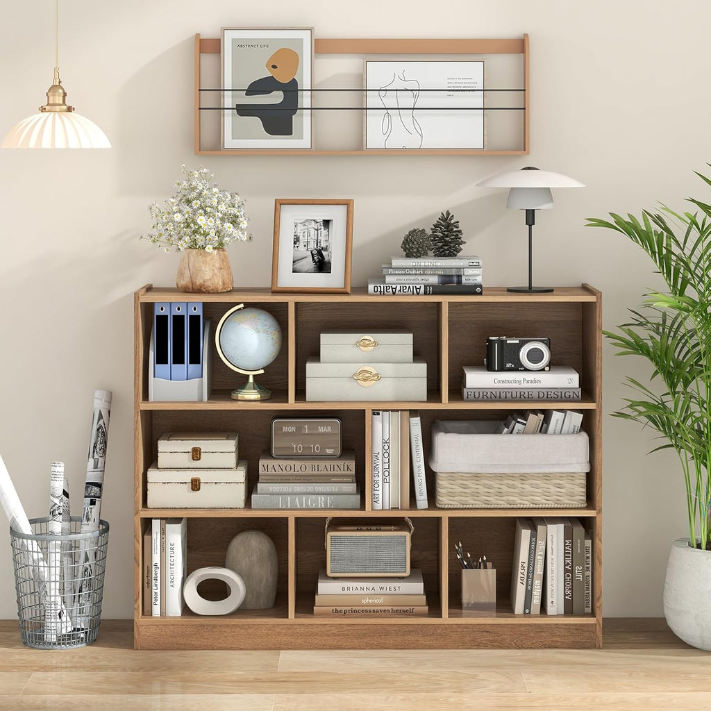 Tangkula 8-Cube Bookcase, Wood 3 Tier Open Storage Bookshelf, Modern Multipurpose Display Cabinet for Living Room, Study, Reading Nook, 48 x 12.5 x 36.5 Inch, Natural