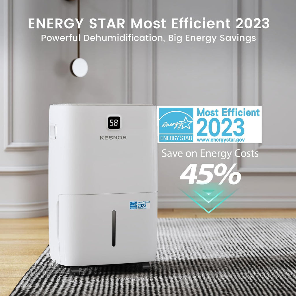 Kesnos 6,000 Sq. Ft. 80 Pints Energy Star Dehumidifier for Home & Basement with Drain Hose, Front LED Display and 1.06 Gal Water Tank, Auto Defrost, Timer