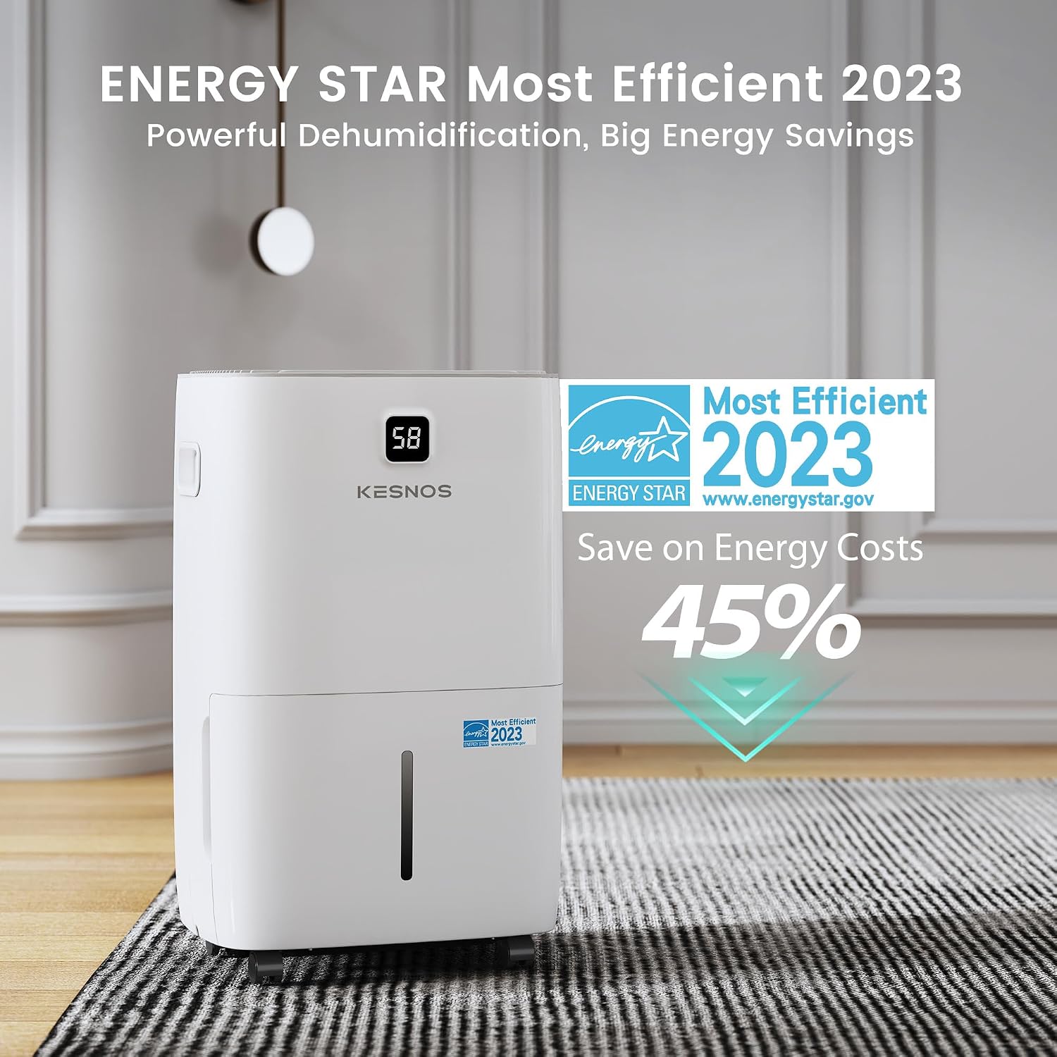 Kesnos 7,000 Sq. Ft. 120 Pints Energy Star Dehumidifier for Basement & Home with Drain Hose, 1.06 Gal Water Tank and Front LED Display, Featuring Auto Defrost, Timer Function