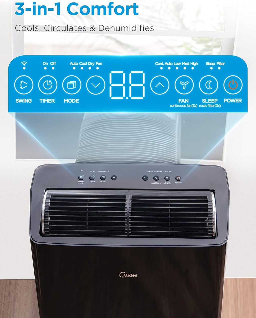 Midea Duo 12,000 BTU (10,000 BTU SACC) High Efficiency Inverter, Ultra Quiet Portable Air Conditioner, Cools up to 450 Sq. Ft., Compatible with Alexa/Google Assistant, Includes Remote, 2026 NEW