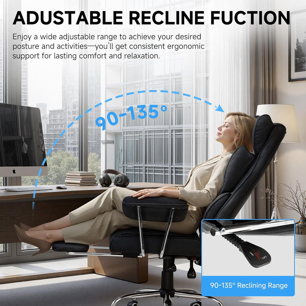 GTPLAYER Gaming Chair,Office Chair with Pocket Spring Lumbar Support, Ergonomic Comfortable Wide Office Desk Computer Chair with Outward Fixed Soft Armrests and Footrest (Fabric, Black & Gray)