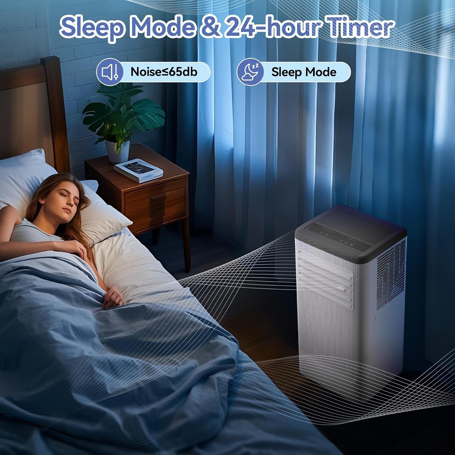 8,000 BTU Portable Air Conditioner, Smart Control, Cools up to 420 Sq. Ft., with Dehumidifier & Fan mode, Easy- to-use Remote Control for Bedroom/Dorms/Indoor Rooms, White