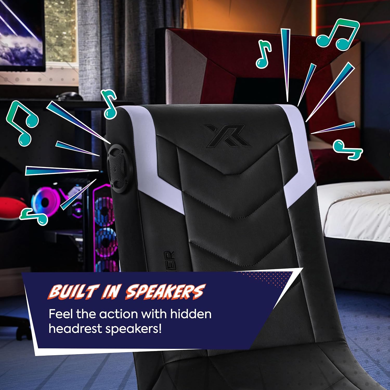 X Rocker Video Gaming Floor Rocker Chair, Built-in Audio, Foldable, for Gamers, Bedroom, or Game Room for Boys, Girls, Teens 5-17, Gifts for Gamers