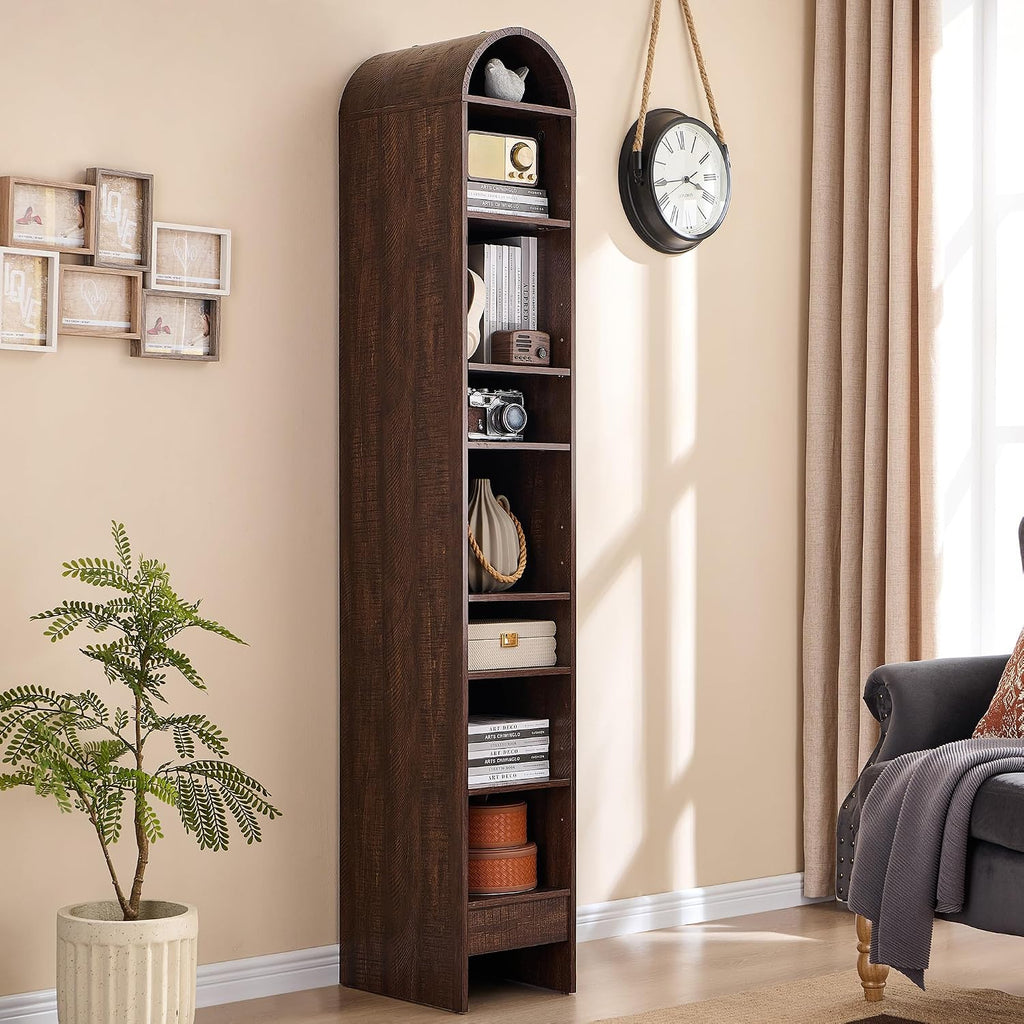 IFGET 67' Tall Arched Bookshelf, 8 Tiers Arch Bookcase with Storage, Modern Farmhouse Book Shelf with Adjustable Shelves, Wood Bookshelf w/Open Display Shelves for Living Room, Office (Brown)