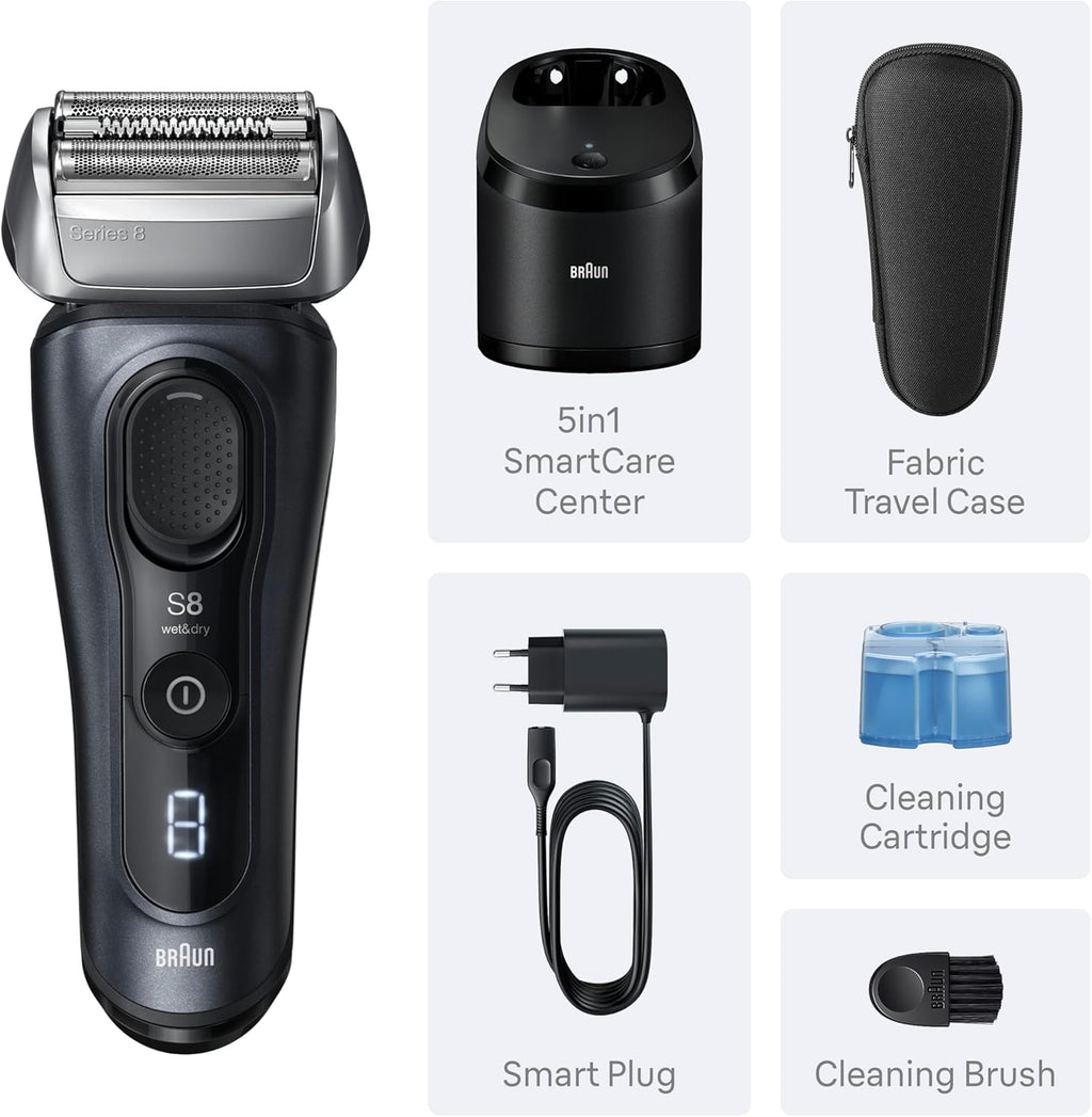 Braun Series 8 8560cc Electric Razor for Men, 4+1 Shaving Elements & Precision Long Hair Trimmer, 5in1 SmartCare Center, Close & Gentle Even on Dense Beards, Wet & Dry Electric Razor, 60min Runtime