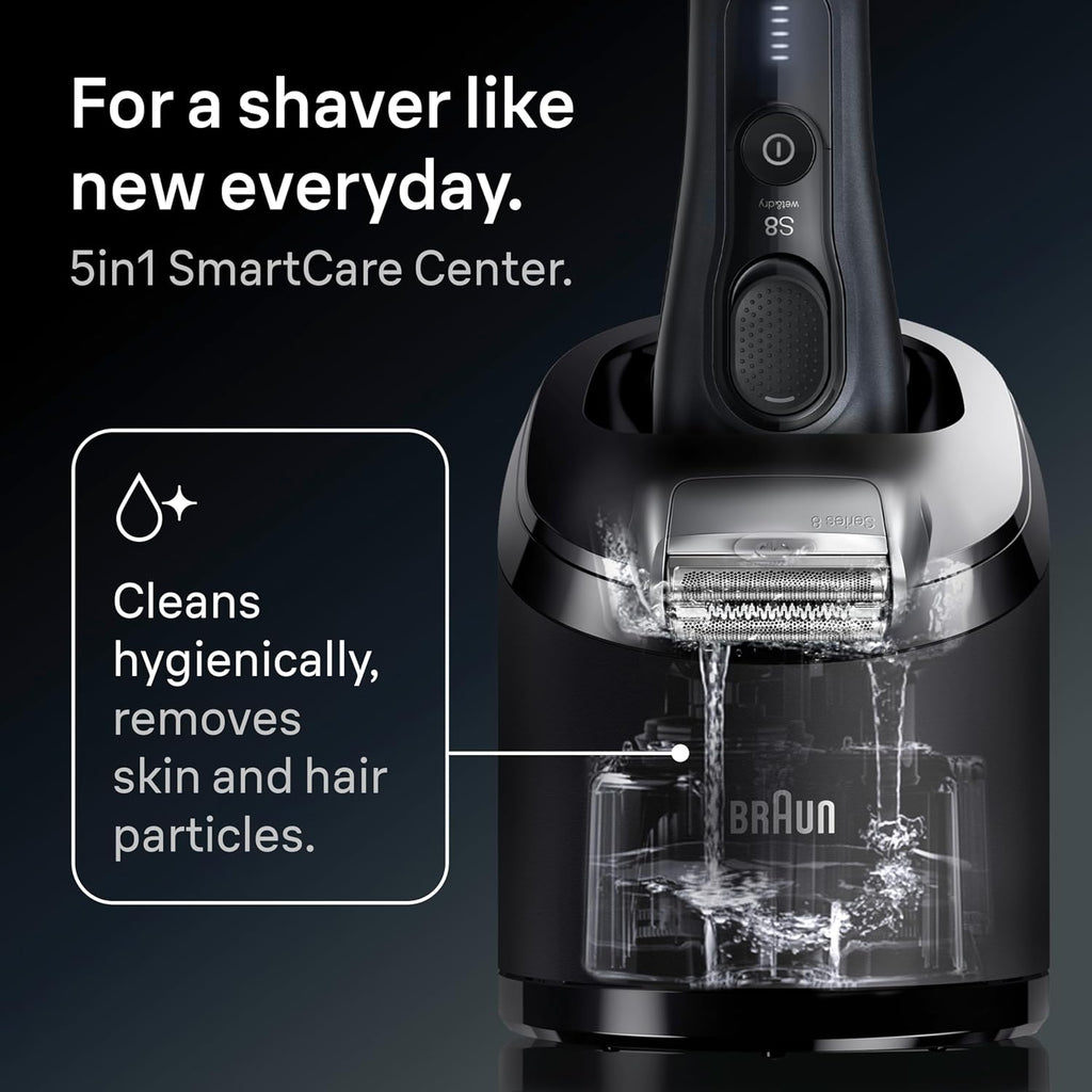 Braun Series 8 8560cc Electric Razor for Men, 4+1 Shaving Elements & Precision Long Hair Trimmer, 5in1 SmartCare Center, Close & Gentle Even on Dense Beards, Wet & Dry Electric Razor, 60min Runtime