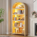 Arched Bookcase - 5 Layers Bookshelf with 3 Colors LED Sensor Lights and Thickened Wooden Design Display Shelf for Lego Books Bathroom Living Room - Ideal Gift (Wood)