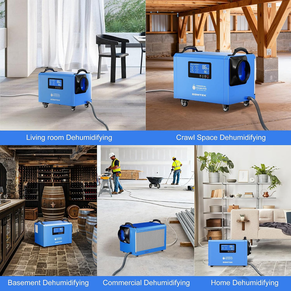 145 Pints Commercial Dehumidifier for Large Basements & Crawl Spaces up to 6500 Sq.Ft, Industrial Dehumidifiers for Water Damage Restoration, Auto Defrost, Continuous Drain Hose, Blue-2PC