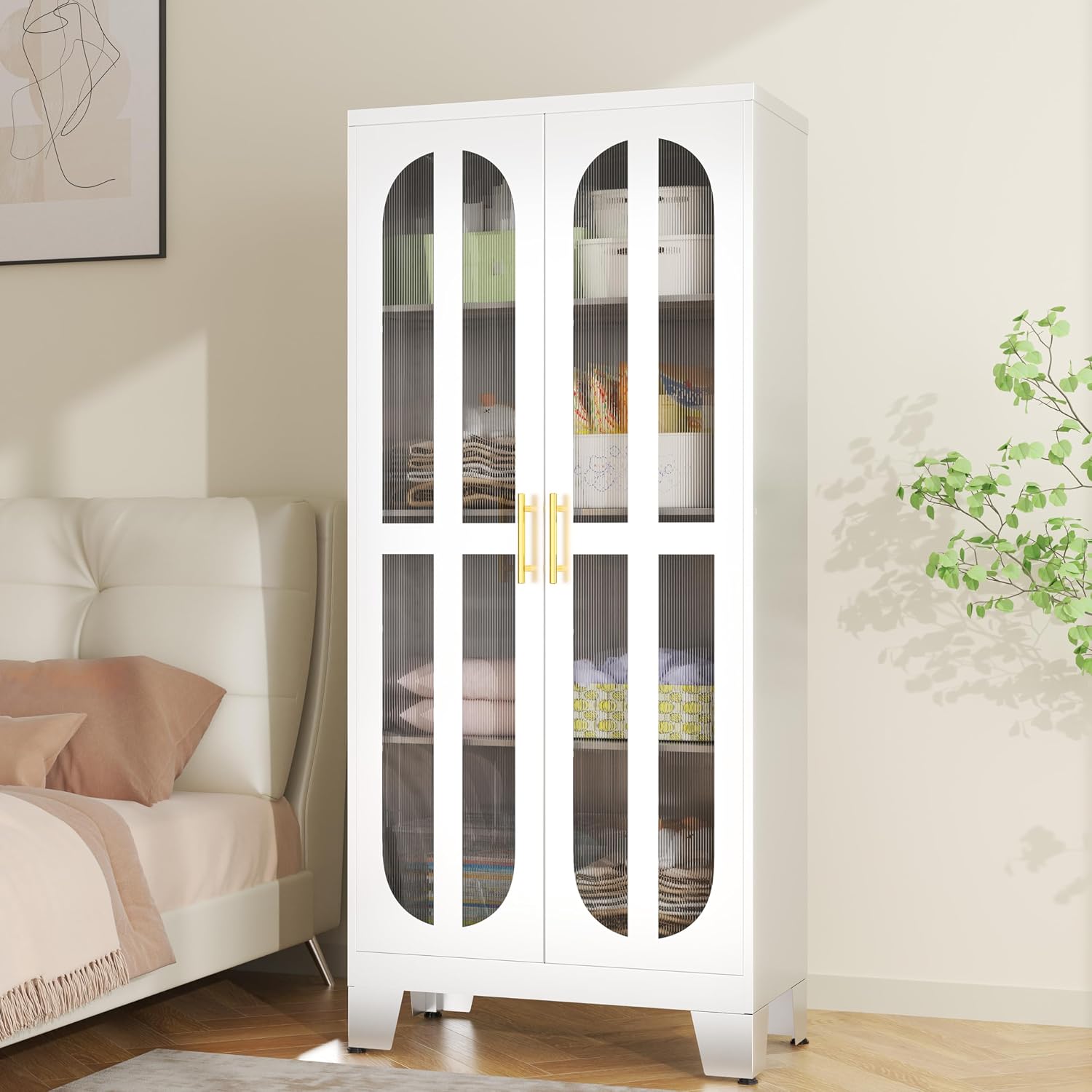 erosoei Metal Kitchen Pantry Storage Cabinet,Food Pantries Cabinets with Acrylic Glass Doors and Adjustable Shelves,Storage Cupboard for Kitchen, Living Room, Laundry Room and Dinning Room 61.02'H
