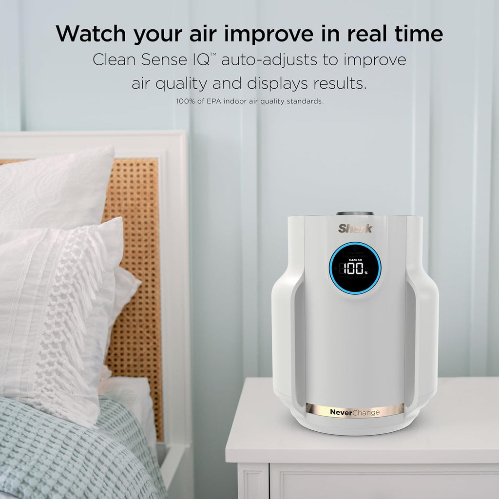Shark Air Purifier for Home, NeverChange Compact Pro, for Bedroom, Nursery, Home Office, Dorm, HEPA-Exceeding Filter, Captures Pollutants, Pet Dander, Dust, Odor, Smoke, and More, HP072PK, Quartz