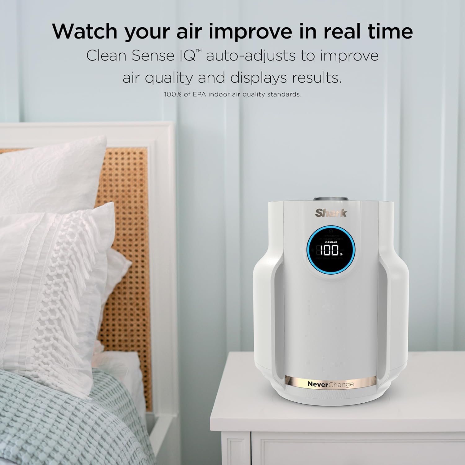 Shark Air Purifier for Home, NeverChange Compact Pro, for Bedroom, Nursery, Home Office, Dorm, HEPA-Exceeding Filter, Captures Pollutants, Pet Dander, Dust, Odor, Smoke, and More, HP072PK, Quartz