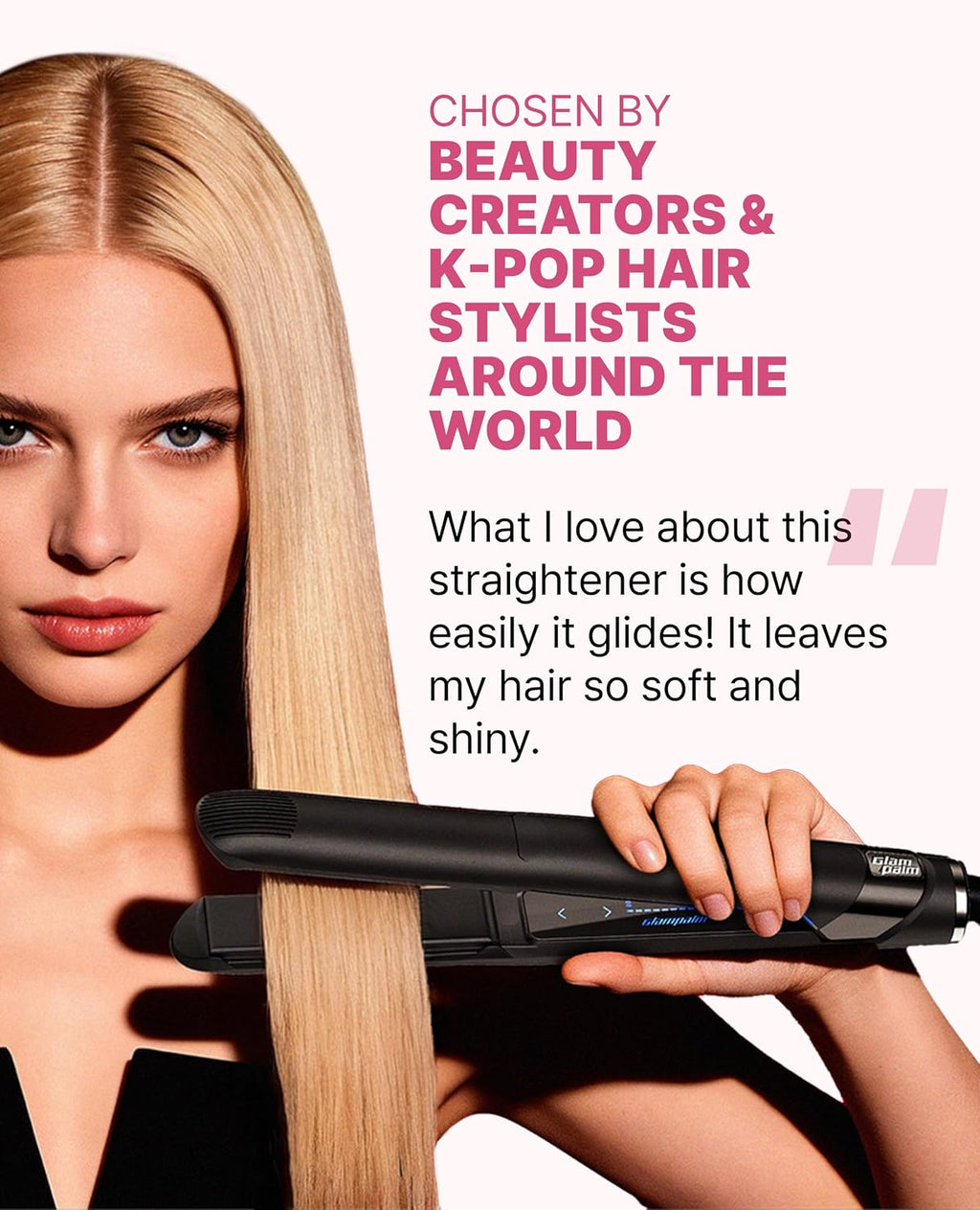 GLAMPALM GlamMuse 1' | All-Ceramic Flat Iron Infused with Vita-C, Salon Results with Less Heat Damage, Trusted by K-Pop Hair Stylists, Dual Voltage Hair Straightener, Silk Press | GP201T